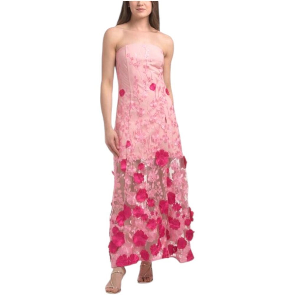 ENDLESS ROSE Embroidered 3d Applique Strapless Maxi Dress